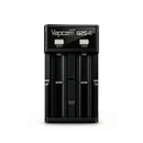 Vapcell Q2S-C 2A dual-slot USB-C Li-ion battery charger with independent bays, Type-C cable, and user manual. Batteries NOT included.
