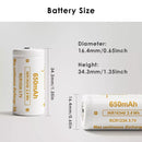 Vapcell T6 16340 battery next to a standard CR123A showing identical form