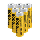 Vapcell T60 21700 rechargeable Li-ion battery 6000mAh 40A high drain button top, 6 pieces, for flashlights, power tools, and e-bikes.
