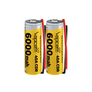 Vapcell T60 21700 rechargeable Li-ion battery 6000mAh 40A high drain pre-wired with leads, 2 pieces, for power tools, flashlights, and DIY battery pack assembly.