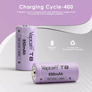 Vapcell T8 16350 battery detail with 850mAh 3A on wrap