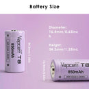 Vapcell T8 16340 next to a traditional CR123A disposable battery