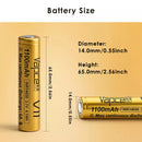 Vapcell V11 14650 next to standard 14500 battery showing 15mm length difference