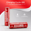 Side profile of Vapcell Z30 18650 3000mAh 50A battery showing flat top terminal and distinctive gold wrap