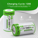 VariCore 1.2V D size 10000mAh NiMH battery cycle life chart showing stable capacity retention after 300 charge and discharge cycles.