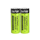 VariCore 26700 3.2V 4500mAh 22.5A LiFePO4 high drain flat top rechargeable battery in bright green wrap