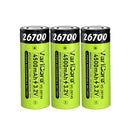 VariCore 26700 3.2V 4500mAh 22.5A LiFePO4 high drain flat top rechargeable battery in bright green wrap