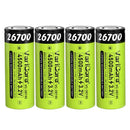 VariCore 26700 3.2V 4500mAh 22.5A LiFePO4 high drain flat top rechargeable battery in bright green wrap