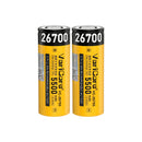 VariCore 26700 3.7V 5500mAh 20A high drain flat top rechargeable Li-ion battery in yellow wrap with printed specifications