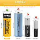 Close-up view of the VariCore 26700 flat top battery terminal, displaying the flat positive contact without a protruding button, designed to fit spring contacts in flashlights and DIY electronics