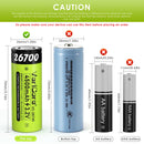 Close-up view of the flat top terminal of the VariCore 26700 LiFePO4 rechargeable battery, showing the flat positive contact suitable for spring-pin devices

