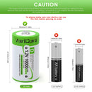 VariCore D size rechargeable NiMH battery featuring a standard button top positive terminal for secure contact with spring-loaded devices.