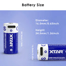 XTAR 16340 battery size 16.5mm x 34mm