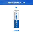 XTAR 21700HP 21700 battery dimensions 21.5mm diameter by 74.8mm length, featuring a flat top terminal for standard 21700 device compatibility.