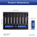Size comparison of large 8-bay charger and 26650 battery