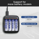 XTAR BC4 charger compatibility supporting 1.5V AA/AAA Li-ion batteries and 1.2V AA/AAA NiMH batteries with universal slots.