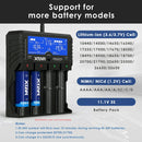 XTAR DRAGON VP4L Plus compatibility chart supporting Li-ion from 10440 to 32650, NiMH/NiCd AAA to D, and 11.1V 3S battery packs for RC and drones.