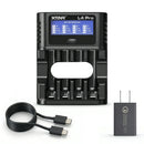 XTAR L4 Pro 4-slot smart charger with LCD display, charging 1.2V NiMH and 1.5V Li-ion AA and AAA batteries. Batteries NOT included.