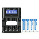 XTAR L4 Pro smart charger kit with 4x AA 1.2V 2600mAh NiMH rechargeable batteries, LCD display, Type-C input. Batteries included.