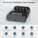 XTAR L4 Pro charger multi-layer safety system with smart detection, auto-stop at full charge, overcurrent, overvoltage, short circuit and reverse polarity protection.