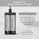 XTAR MC2 compatible battery types – supports Li-ion 18650, 21700, 26650, and more.
