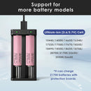 XTAR MC2 charger compatibility chart – supports 18650, 21700, 26650, 18350, 16340, 14500 and protected 21700.