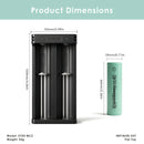 XTAR MC2 charger dimensions – compact size with 2x EVE 33V flat top batteries.