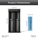 XTAR MC2 charger dimensions – compact size with 2x EVE 35V button top batteries.