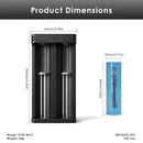 XTAR MC2 charger dimensions – compact size with 2x EVE 35V flat top batteries.