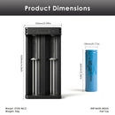 XTAR MC2 charger dimensions – compact size with 2x Molicel M35A flat top batteries.