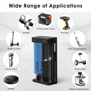 XTAR MC2 charger and Samsung 50E flat top batteries powering camping lanterns, outdoor cameras, and emergency backup devices.