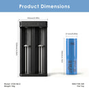 XTAR MC2 charger dimensions – compact size with 2x Samsung 50E 21700 flat top batteries.