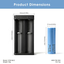 XTAR MC2 charger dimensions – compact size with 2x Samsung 50G 21700 flat top batteries.