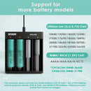 XTAR MC4S charger supports 18650, 21700, 26650, 18350, 16340, 14500 – wide Li-ion compatibility.