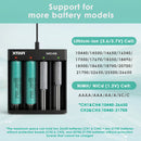 XTAR MC4S charger supports 18650, 21700, 26650, 18350, 16340, 14500 – wide Li-ion compatibility.