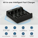 XTAR MX4 smart charger 8-layer safety protection system providing overcharge, over-discharge, overcurrent, overvoltage, short-circuit and reverse polarity protection.