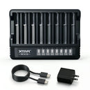 XTAR MX8 8-bay smart battery charger with LCD display for charging Li-ion, 1.5V Li-ion and NiMH batteries simultaneously. Batteries NOT included.