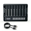 XTAR MX8 8-bay smart battery charger with LCD display for charging Li-ion, 1.5V Li-ion and NiMH batteries simultaneously. Batteries NOT included.