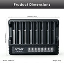 XTAR MX8 charger detailed dimensions measuring 200mm length by 142mm width by 31.5mm height, weighing 314g with full technical specifications.
