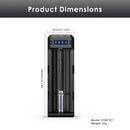 XTAR SC1 charger detailed dimensions measuring 35mm width, 105mm height, 39mm depth, weighing only 37g, with 2A output specs.