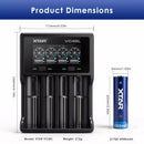 XTAR VC4SL charger and 21700 battery size dimensions