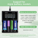 XTAR VC4SL charger supports 18650, 21700, 26650, 18350, 16340, 14500 – wide Li-ion compatibility.