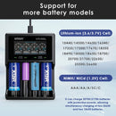 XTAR VC4SL compatible battery types – supports Li-ion, Ni-MH, Ni-Cd – 18650, 21700, 26650, AA, AAA, C, D.