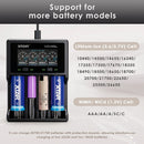 XTAR VC4SL charger supports 18650, 21700, 26650, 18350, 16340, 14500 – wide Li-ion compatibility.