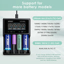 XTAR VC4SL compatible battery types – supports Li-ion, Ni-MH, Ni-Cd – 18650, 21700, 26650, AA, AAA, C, D.