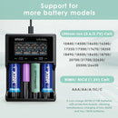 XTAR VC4SL compatible battery types – supports Li-ion, Ni-MH, Ni-Cd – 18650, 21700, 26650, AA, AAA, C, D.
