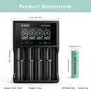 XTAR VC4SL charger dimensions with 4x EVE 33V button top batteries.
