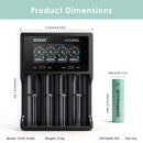 XTAR VC4SL charger dimensions with 4x EVE 33V flat top batteries.