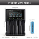 XTAR VC4SL charger dimensions with 4x EVE 35V button top batteries.