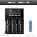 XTAR VC4SL charger dimensions with 4x EVE 35V flat top batteries.